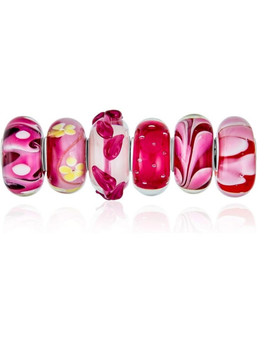 Pink Murano Glass Swirl Charm Bead for Bracelet - .925 Sterling Silver Jewelry